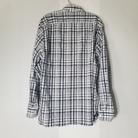 Flag & Anthem Mens XL Plaid Pattern Navy Blue White Button Down Shirt Pocket - Picture 12 of 16